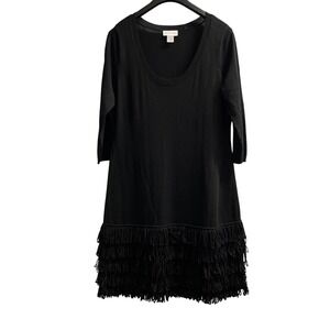 Soft Surroundings Theodora Sweater Dress‎ Womens XL Black Wool Blend Fringe Midi